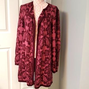Isaac Mizrahi long oversized cardigan duster most burgundy pink size L